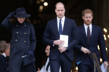 Catherine, Duchess of Cambridge,  Prince William, Duke of Cambridge and Prince Harry leave after attending the Grenfell Tower National Memorial Service at St Paul